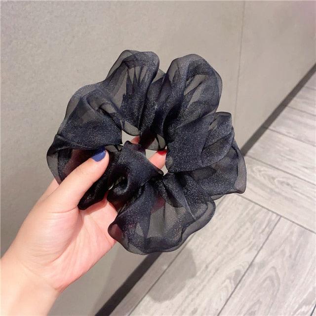 Oversized Scrunchies Organza Hair Ties Elastic Hair Band Women Girs Ponytail Holder Fashion Hair Ropes Ponytail Holder Hair Tie Ponytail Holder Accessories for Women Girls