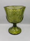 Vintage Colony Glass Harvest Green Grape Panel Footed Planter Vase