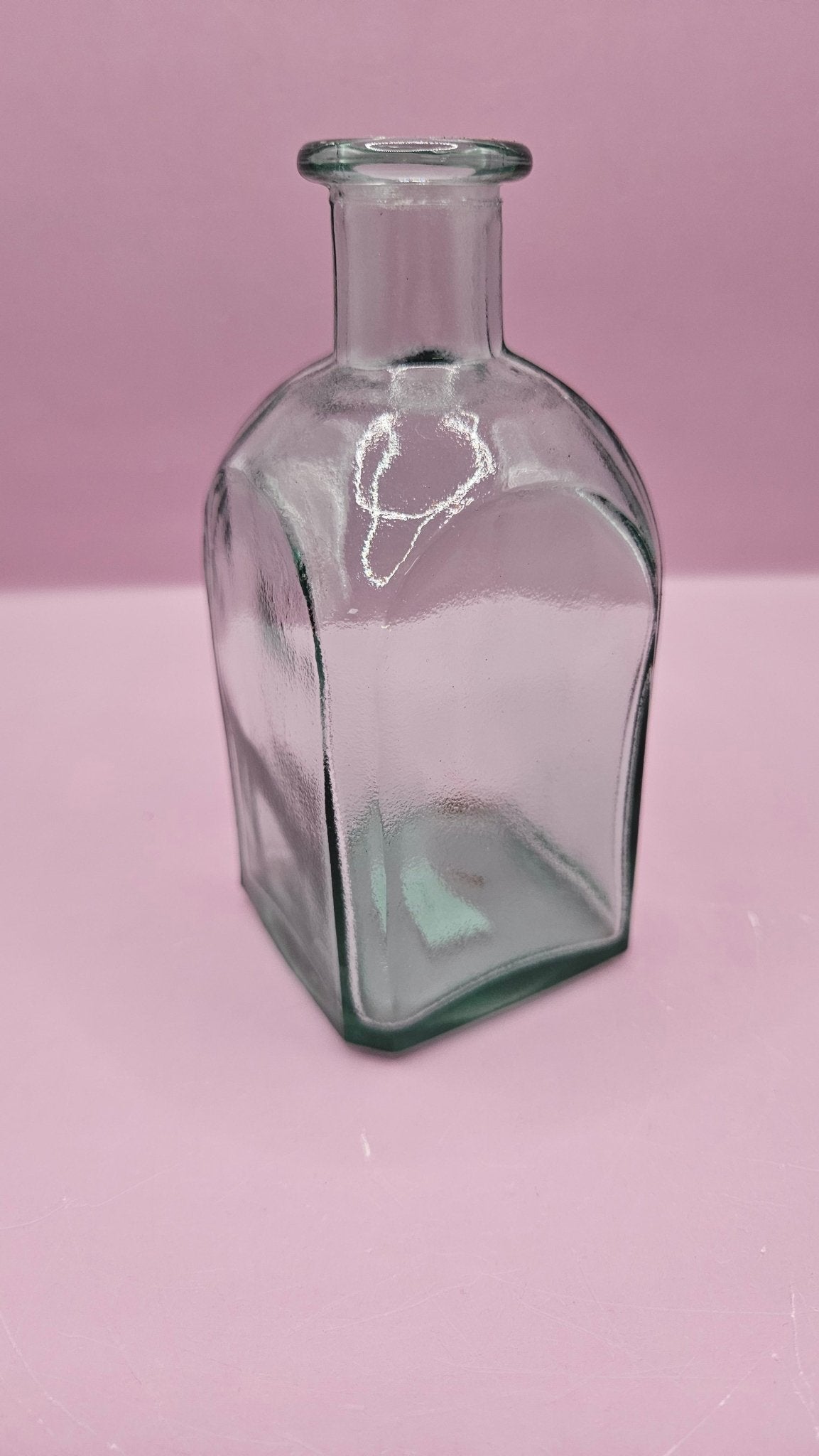 Vintage Square Glass Bottles  – Available in Clear, Green, Pink, Red, Blue, Teal, Purple – 5.5" Tall